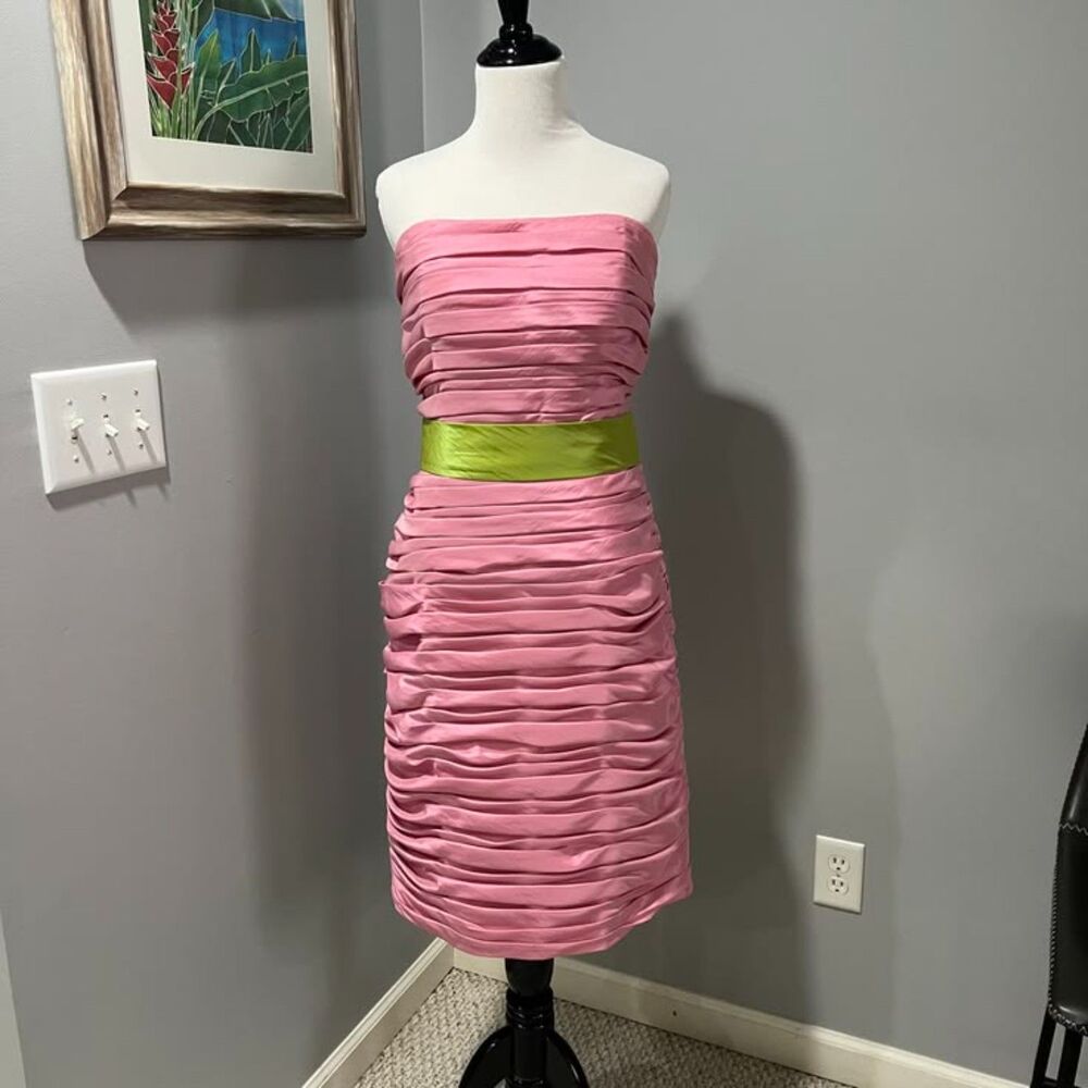 Forever Yours International Pink Green Rouched Strapless Cocktail Dress Size 6